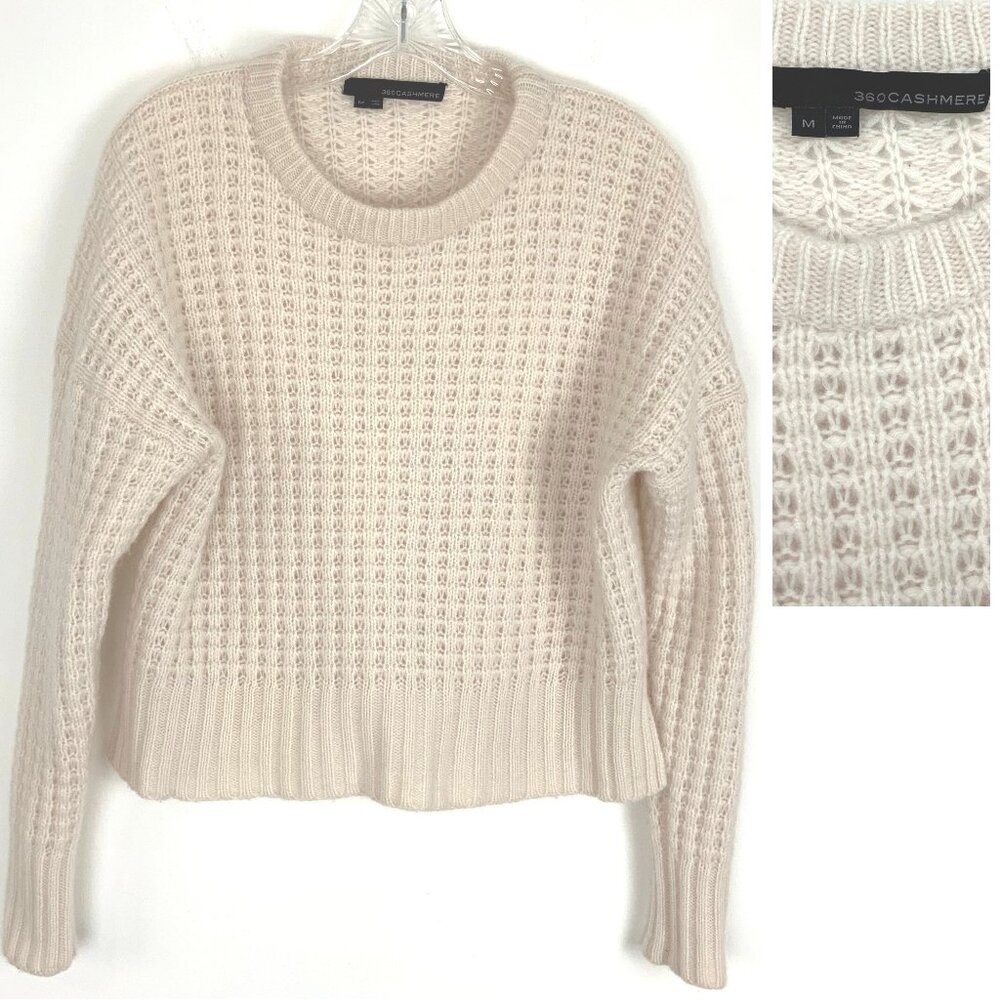 Cashmere Cropped Waffle Knit Sweater from Cashmere 360 Sz M - Picture 1 of 16